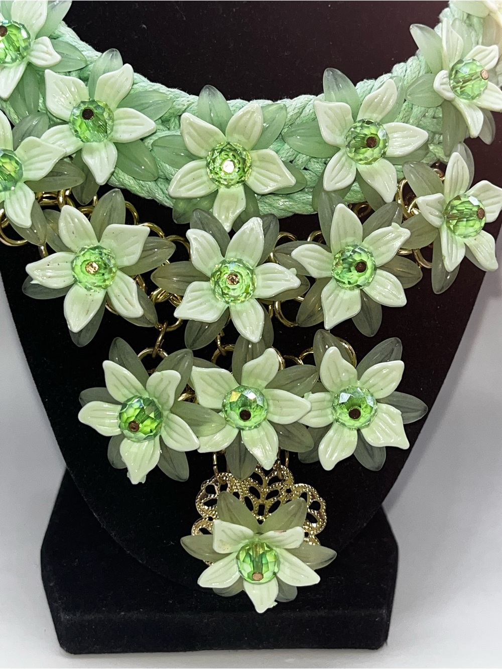 Green Chroma, Green Glass and Green AB stones Bib statement necklace - Picture 7 of 15